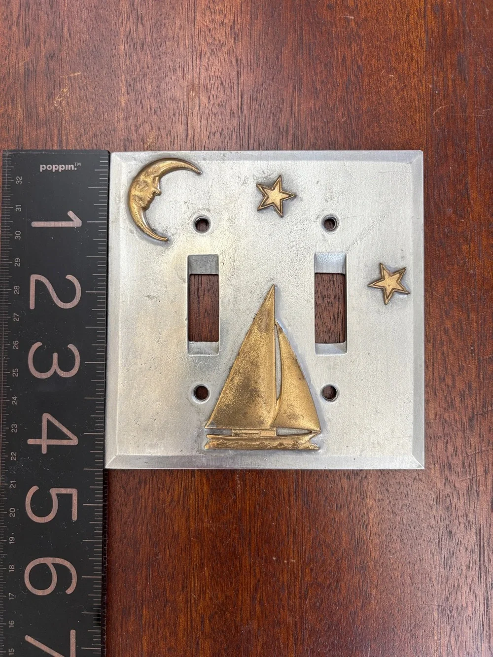 Brass Sailboat Double Toggle Light Switch Plate - Silver and Gold Motif